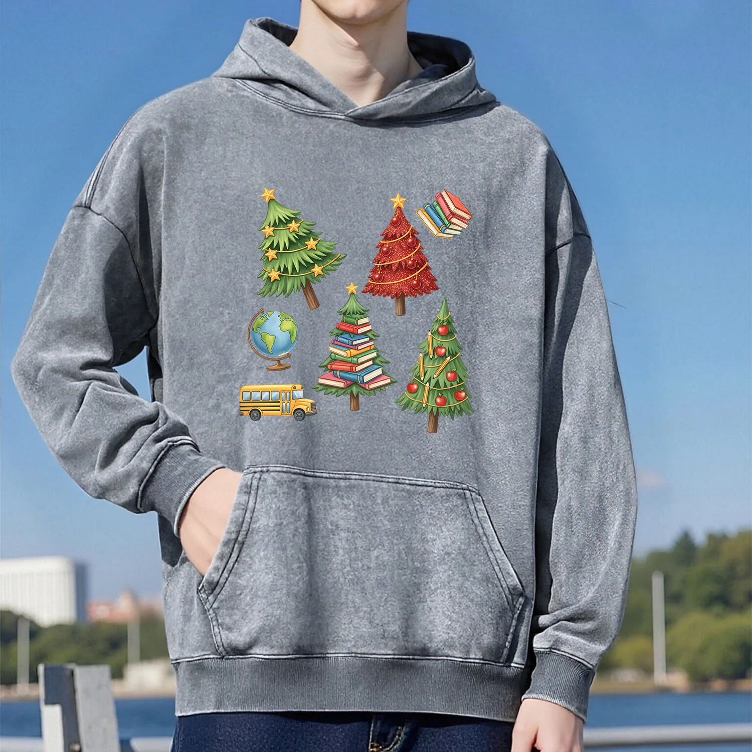 

Толстовка с капюшоном в стиле ретро в стиле рождественской елки, унисекс, повседневный спортивный стиль, изготовленный из чистого хлопка, уличный стиль, 400 г