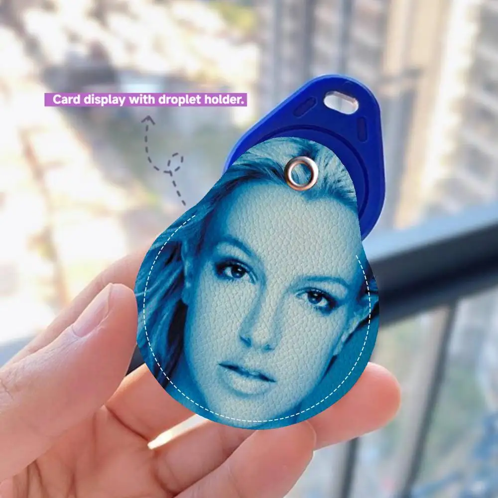 B-Britney S-Spears Keychain Access Card Bag Key Tag Ring Leather Card Holder Keychain Key Ring Door Lock Access Tags