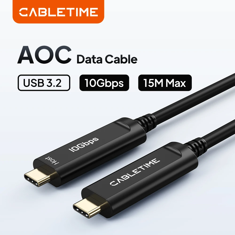 CABLETIME Câble de données optique actif USB C 3.2 Gen 2 pour jeux, caméra VR, transfert de données par fibre AOC, câble USB C 10 Gbps 5M/10M/15M