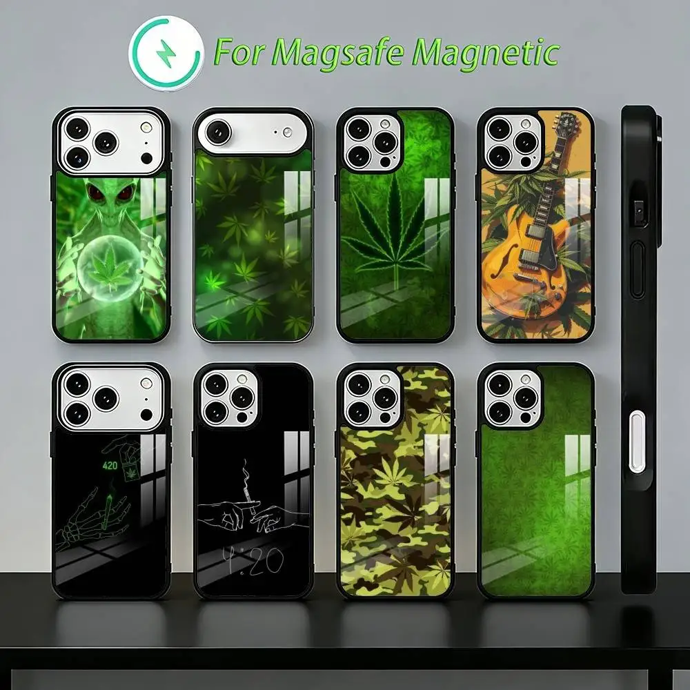 

Leaf W-Weed 420 S-Smoking Phone Case For iPhone 17,16,15,14,13,12,11,Plus,Pro,Max Magnetic Wireless Charging