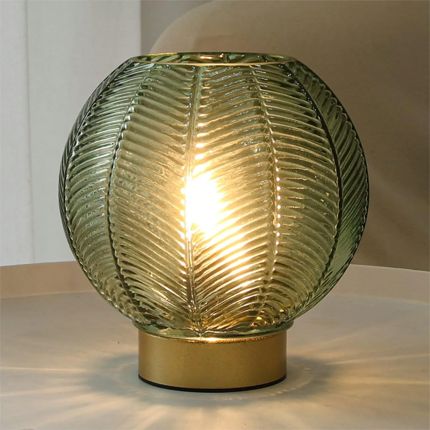 

Battery Operated Table Lamp With Timer Green Glass Cordless Small Ambient Lamp For Bedroom Living Room Decor