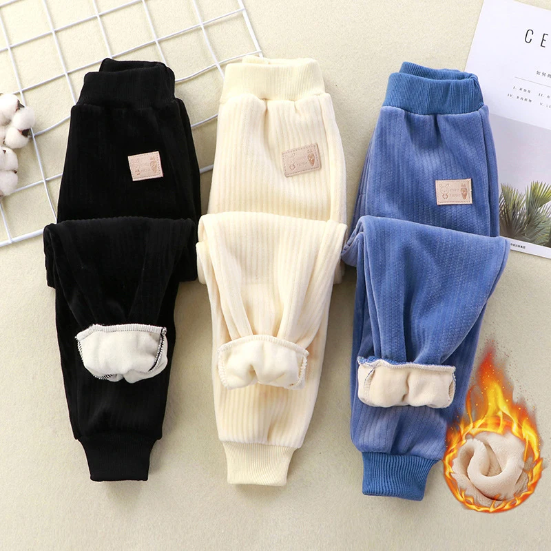 Children's Winter Corduroy Warm Pants Autumn Boys Casual Sports Trousers Plus Velvet Thick Pants For Baby Girls 9M-6 Years