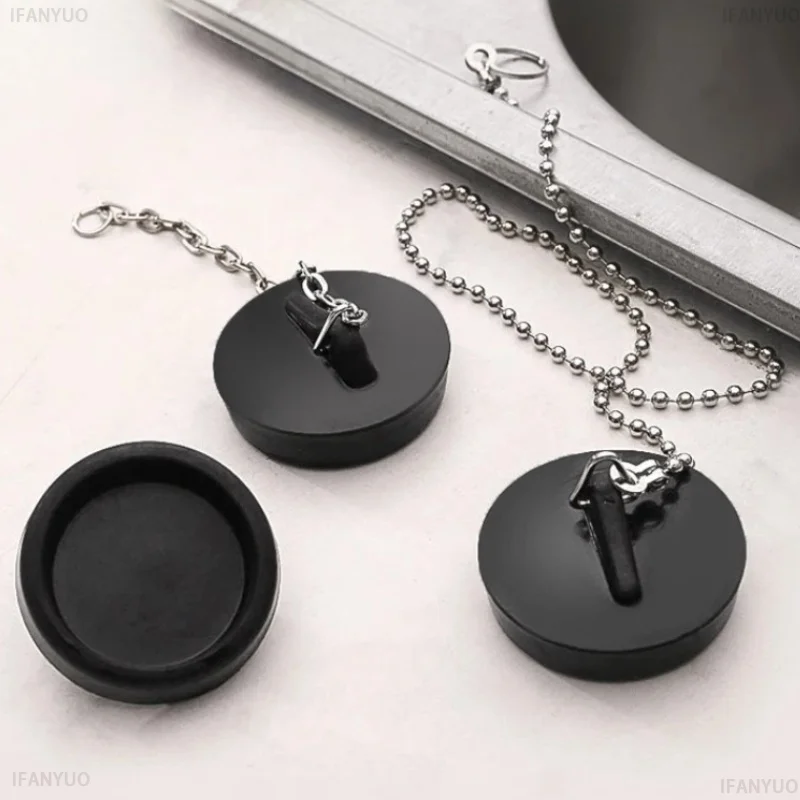 Drain Stopper with Round Beaded Chain Bath Sink Drain Stoppers Plug for Bathroom Bathtub Kitchen Sink Universal Tool Accessories