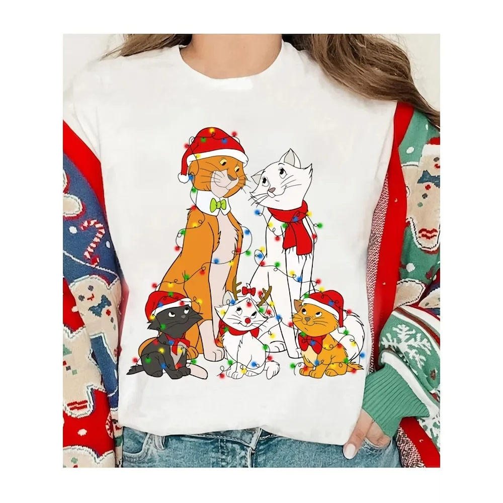 

Рождественская футболка с аристократами Диснея и топом с рисунком Томаса О «Мали Марія Берлиоз» с круглым вырезом и короткими рукавами