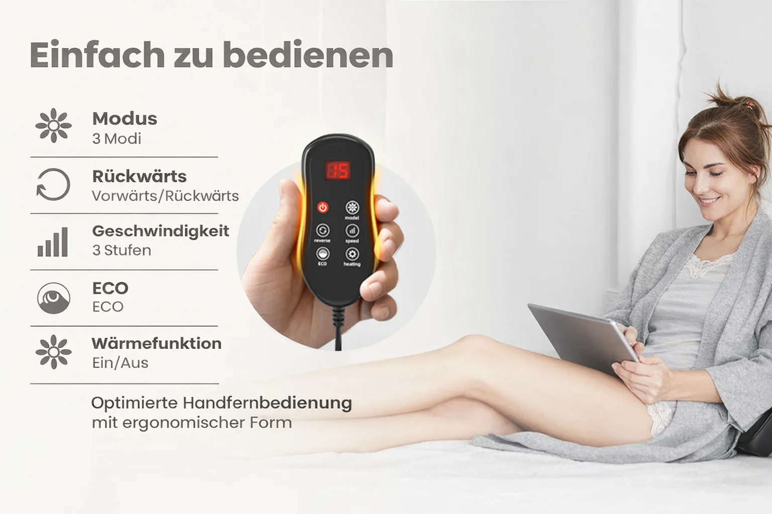 Elektrisches Massage-Nackenkissen, Shiatsu-Kopf, 3-Gang-Einstellung, Körper, Rücken, Taille, Massagegerät, Auto mit Heizung, vibrierende Massage, Entspannung – Detail 6