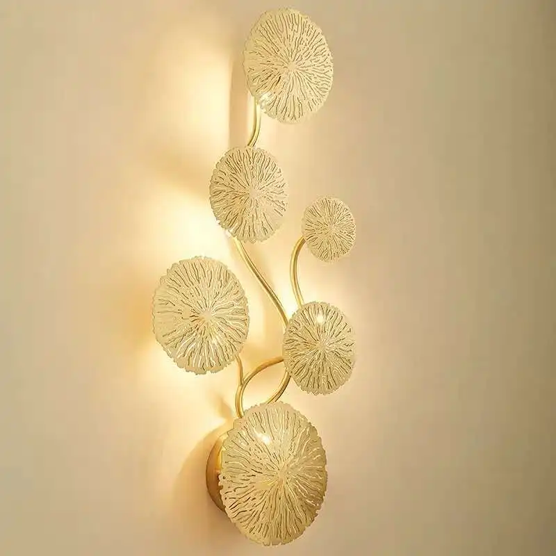 Gold LED Wall Lights Lotus Leaf Wall Lamps Living Room Bedroom Bedside Light Home Deocr Wall Sconces Loft Decor Lighting Fixture