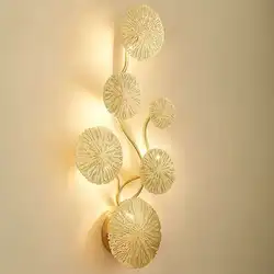 Gold LED Wall Lights Lotus Leaf Wall Lamps Living Room Bedroom Bedside Light Home Deocr Wall Sconces Loft Decor Lighting Fixture