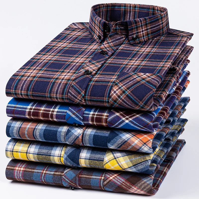8XL Klasyczne męskie koszule flanelowe w kratę Męskie koszule flanelowe z długim rękawem Męskie koszule flanelowe z długim rękawem Casual Duży rozmiar Pojedyncza kieszeń — zdjęcie 2