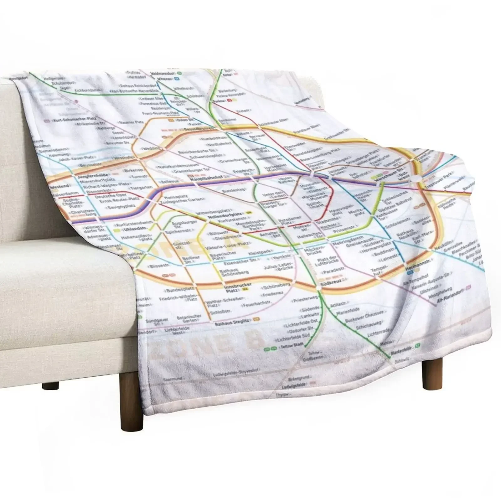 New Berlin rapid transit route map (December 11, 2022) Throw Blanket Flannel Fabric Plush Hairy Blankets