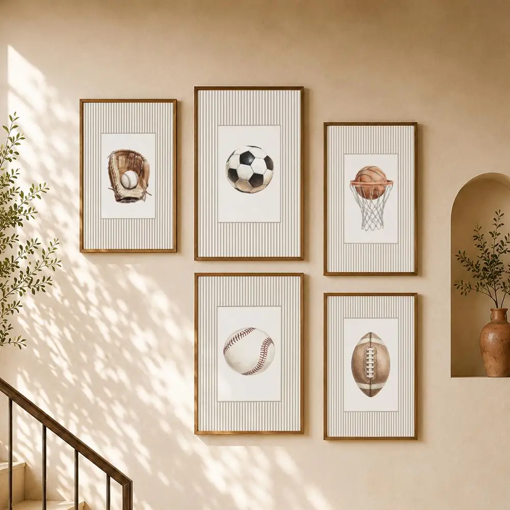 Vintage Sports Balls Equipment Tennis Golf Football Baseball Poster Home Room Bar Cafe Club Decor Aesthetic Art Wall Painting