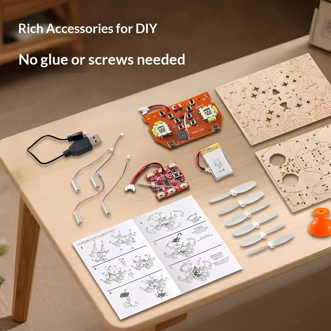 Wooden DIY Assembled Drone, Children's Quad-copter, Handmade Model, School Remote Control Airplane Toy, Aircraft Model