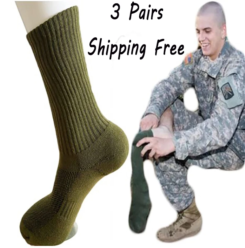 3 Pairs Men Compression army green Sports Military Socks Stockings Thicken Long Resisting Men's Sock Cotton Army Socks