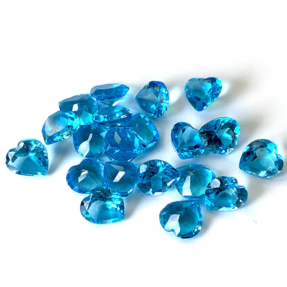 20pcs A Lot Authentic Natural Topaz Swiss Blue Semi-precious Stone Facted Heart 5x5mm Eye Clean Loose Gemstone For Jewelry