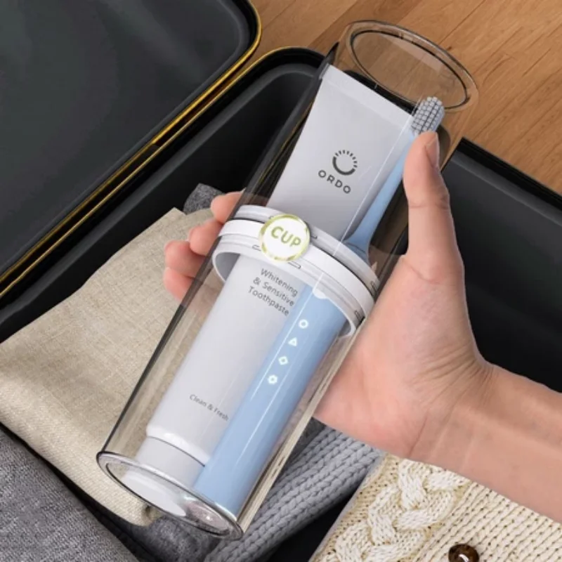 

1pcs Travel Toothbrush Storage Box Portable 2in1 Mouthwash Cup Toiletry Set Waterproof Travel Toothpaste Box Travel Storage Tool