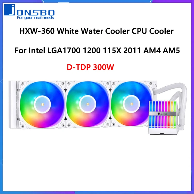 JONSBO HXW-360 화이트 워터 쿨러, ARGB 고성능 올인원 수냉식 CPU 쿨러, 인텔 LGA1700 115X 2011 AM4 AM5 용