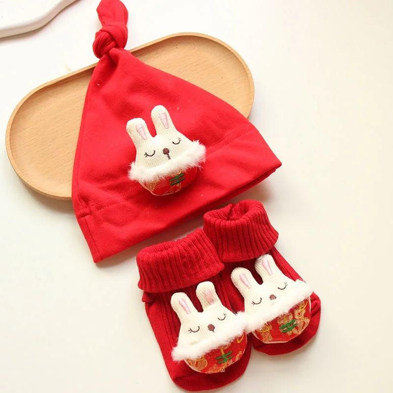 Red New Year Baby hat Boys Girls 0-1 year old Red socks