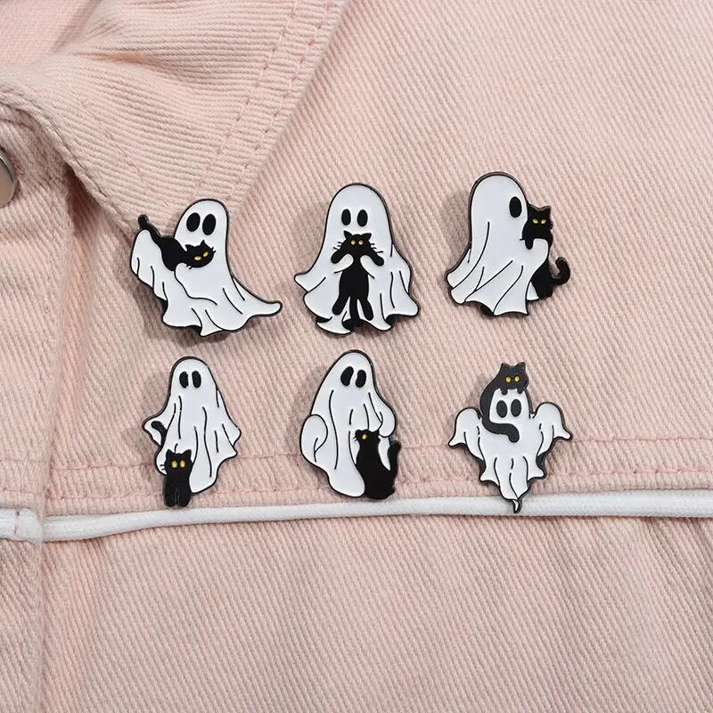 6pcs Cartoon Funny Ghost Pumpkin Zinc Alloy Badge Cute Little Ghost Backpack Versatile Cartoon Pin Cartoon Clothing Accessories