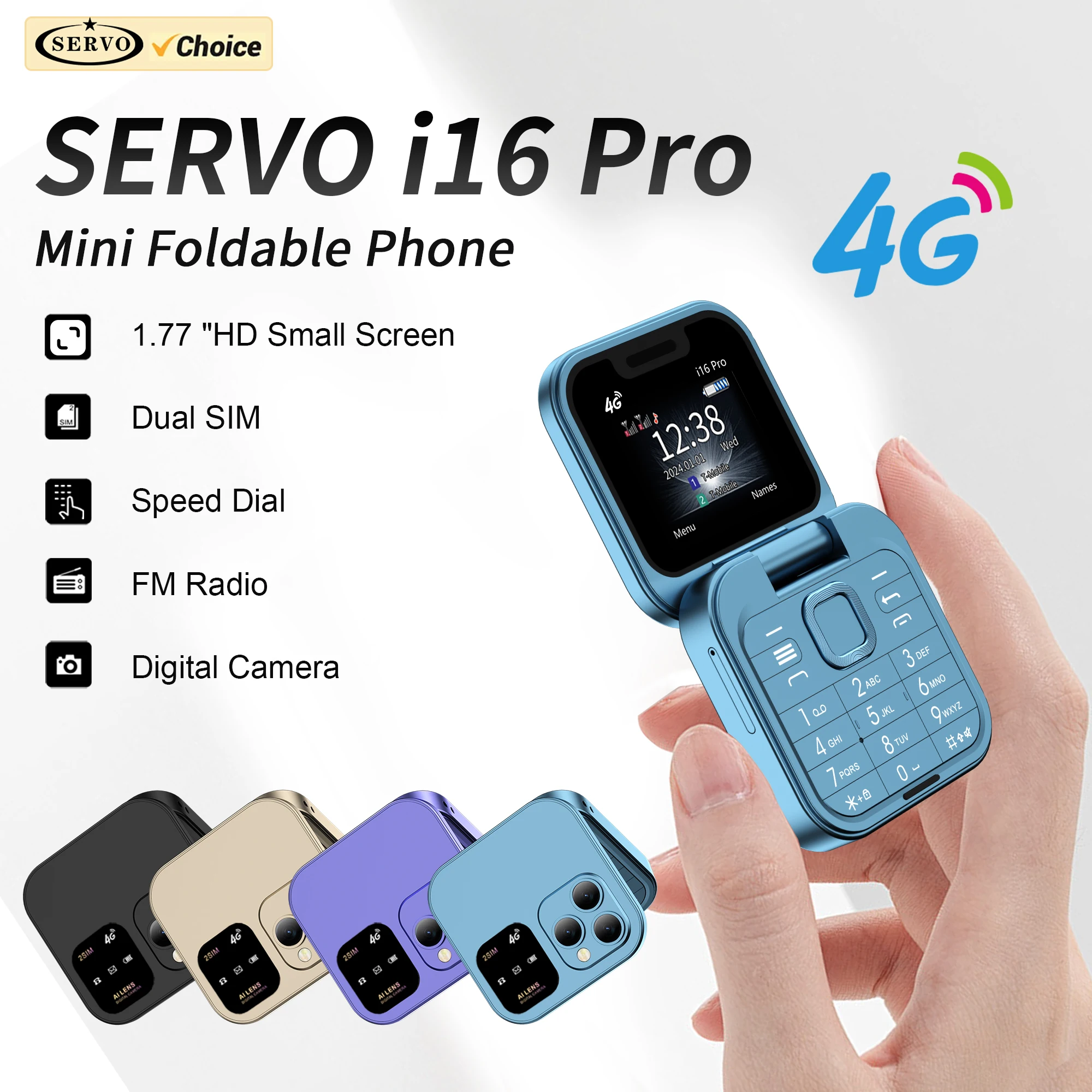 SERVO I16 Pro Mini Fold Mobile Phone Dual SIM Card Speed Dial Video Player Blacklist FM Radio 4G Small Flip Cellphone