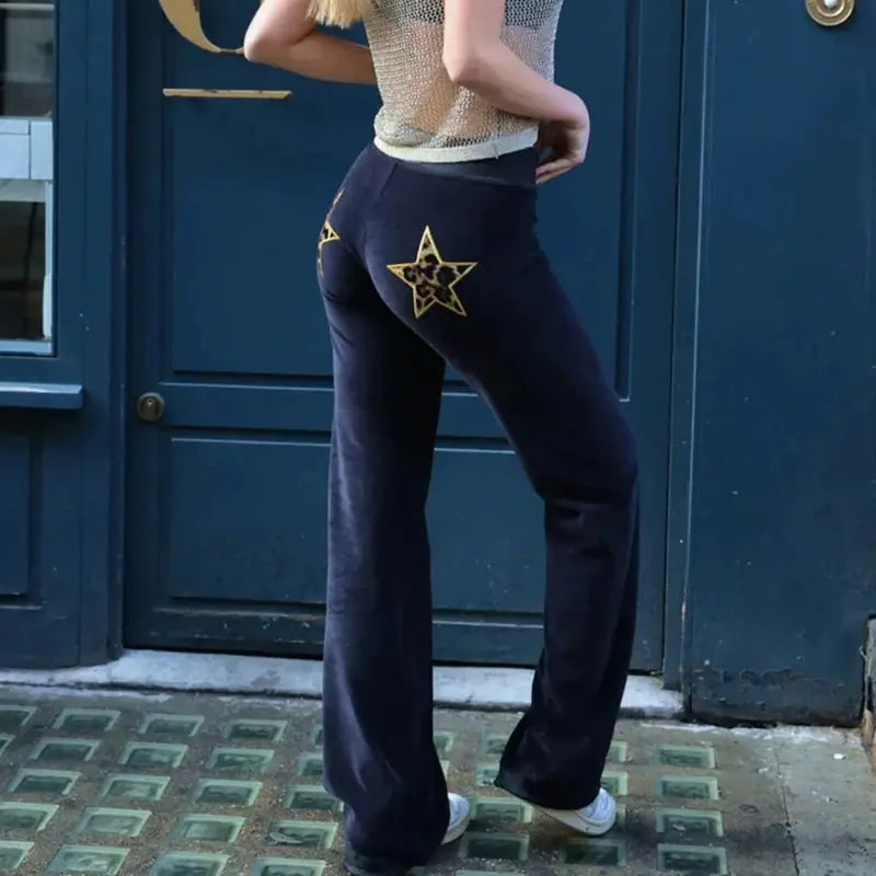 Womens 2025 Summer sweatpants Sports Embroidery Star Printed Straight Leg Casual korean style y2k Pants joggers women streetwear