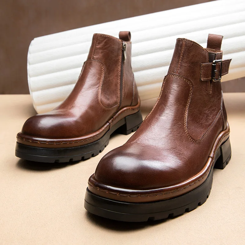 

Elegant Black Ankle Chelsea Boots for Male Luxury Genuine Leather Retro British Style Handmade Daily Mens Wedding Social Shoes