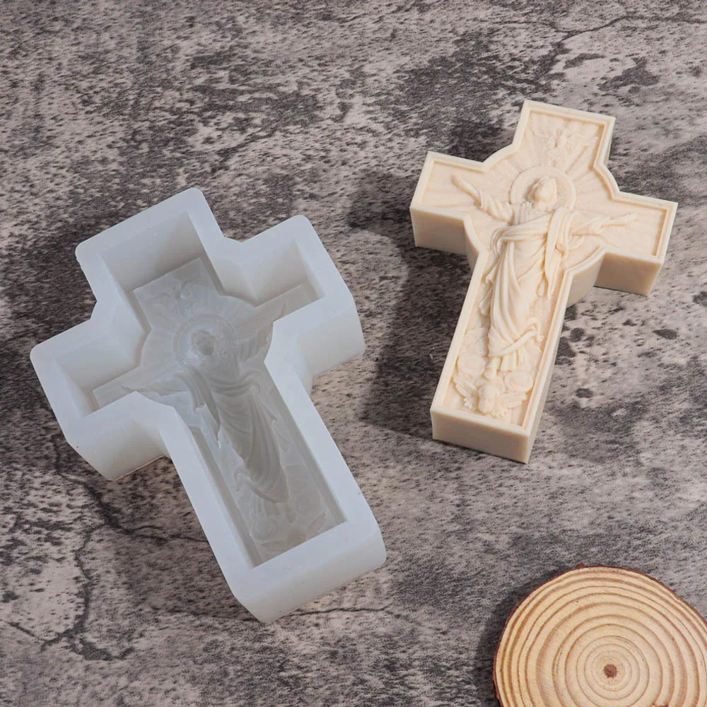 Jesus Cross Sculpture Candle Silicone Mold Human Portrait Abstract Scented Candle Plaster Resin Mould Greek Mythology Home Decor