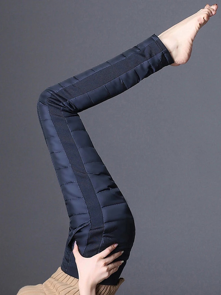 بنطلون شتوي نسائي عالي الخصر مبطن بالقطن، تصميم جديد فضفاض ونحيف، بنطلون هارلان كاجوال فضفاض ودافئ