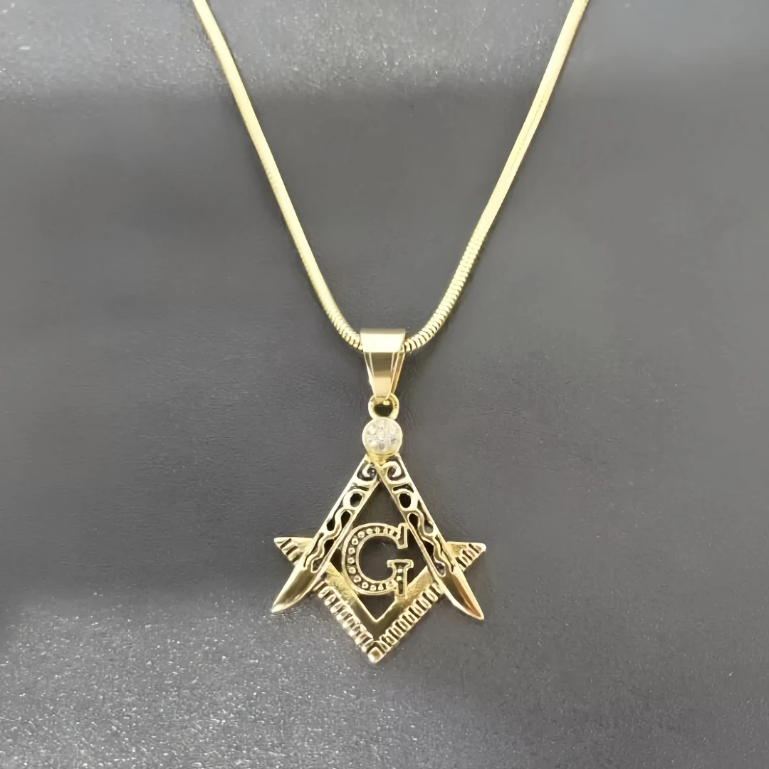 Mason Necklaces Pendants Gold Silver Color 316L Stainless Steel Round Snake Chain For Women/Men Masonic Symbol Jewelry