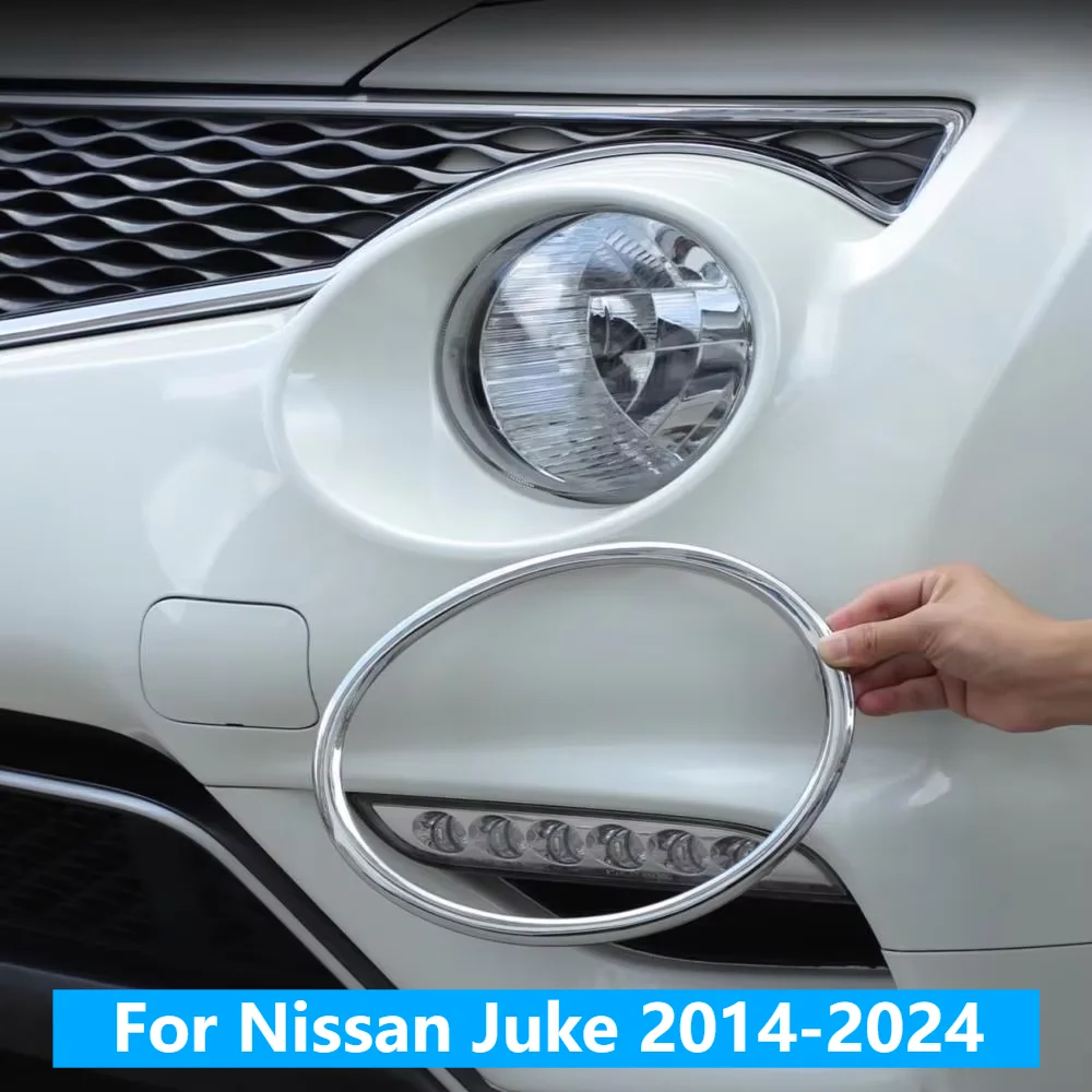 Car Upgrade For Nissan Juke 2014-2024 ABS Chrome Front Fog Light Ring Trim Car Bumper Fog Lamp Cover Bezel Accessories