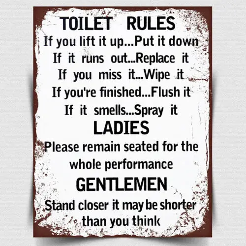 METAL SIGN WALL PLAQUE TOILET RULES print picture bathroom A3 420 x 297mm-Aluminum