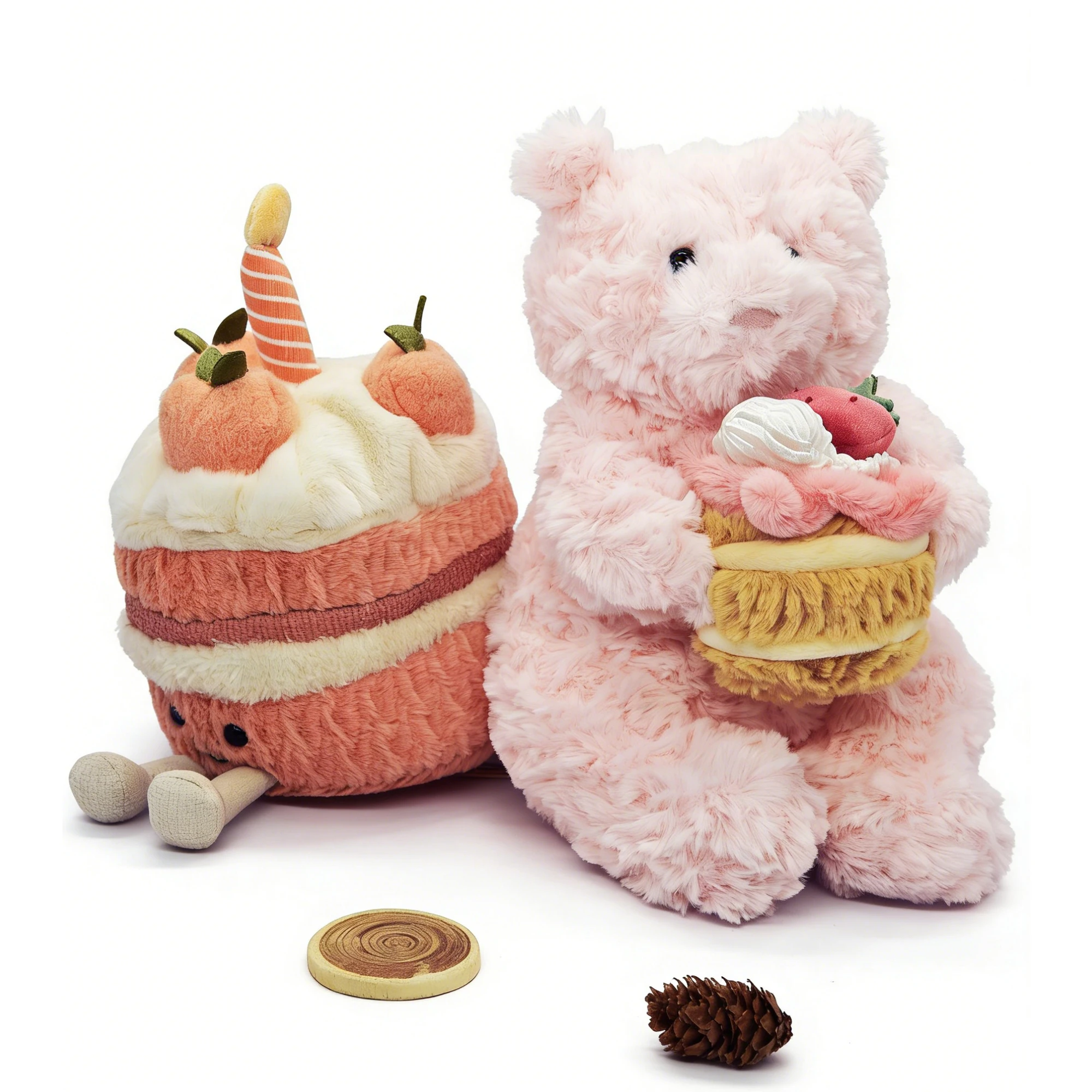 

ake Bear Plush Toy Soft Stuffed Dessert Doll Birthday C2026 New JC Cute Smiley Face Cake Pink Christmas Gift Party Decoration