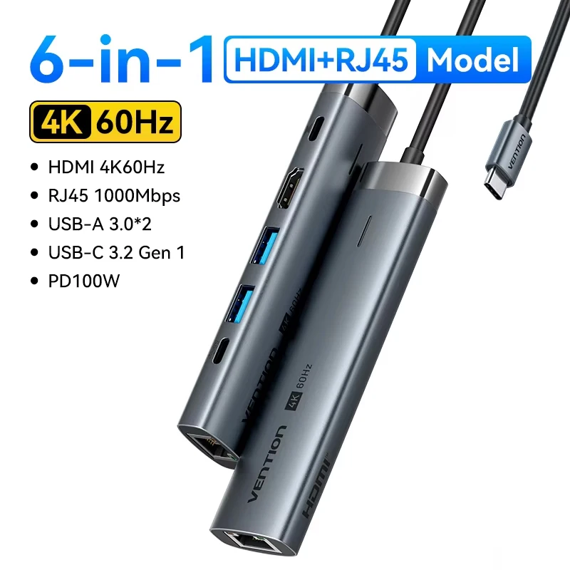 Ventie USB C Hub HDMI 4K 60Hz 9 in 1 PD 100W RJ45 Adapter USB3.0 Hub 5Gbps Splitter Docking Station voor MacBook Air iPad Laptop
