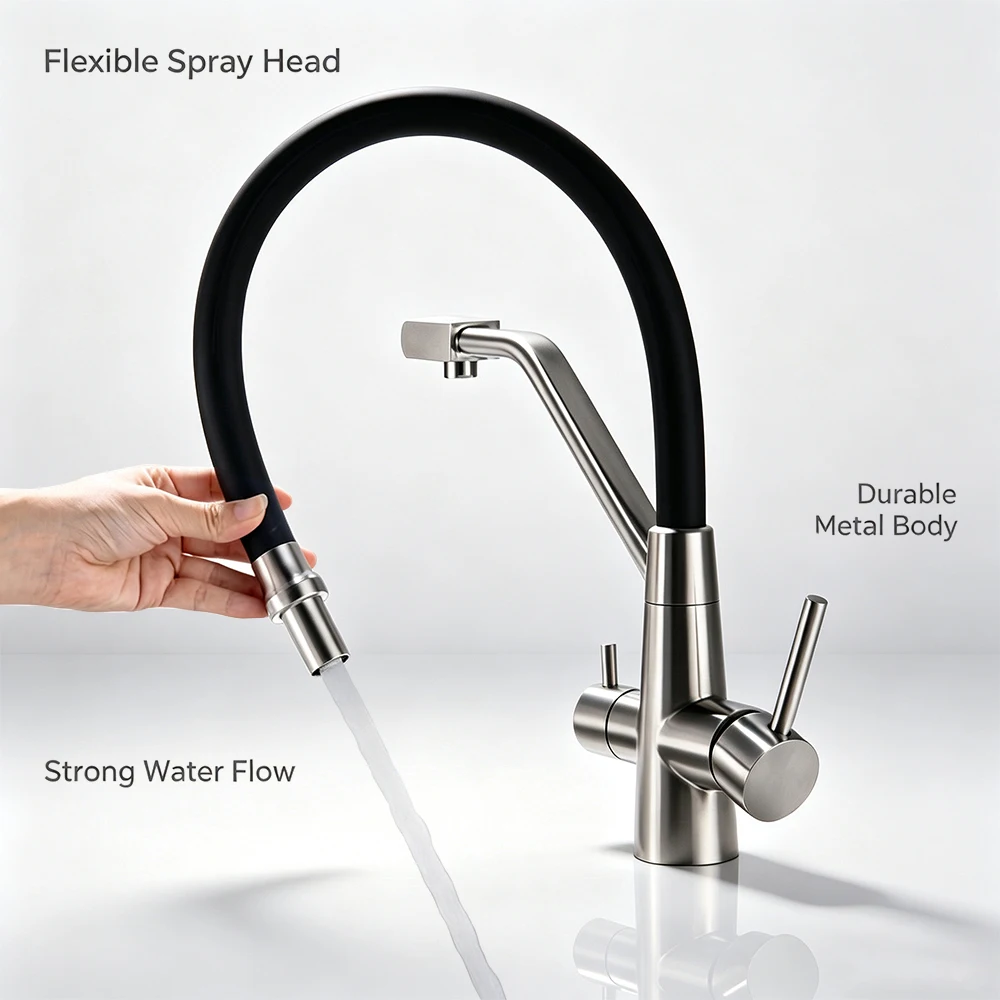 Three-in-one with A Support Structure, Water Purifying Faucet, Kitchen Faucet with Hot and Cold Water Rotation Function
