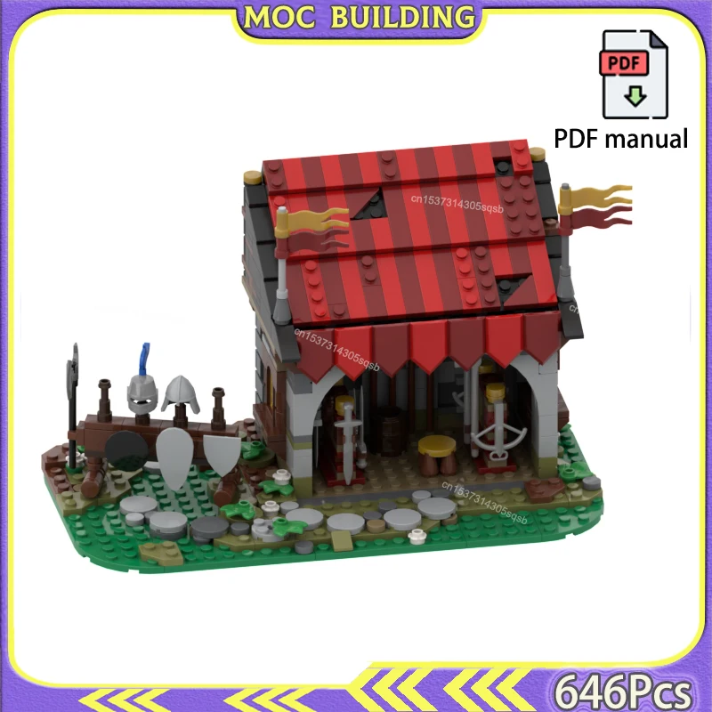 

Medieval Armor Shop Castle Street View MOC Building Blocks Bricks DIY Construction Toys Gift