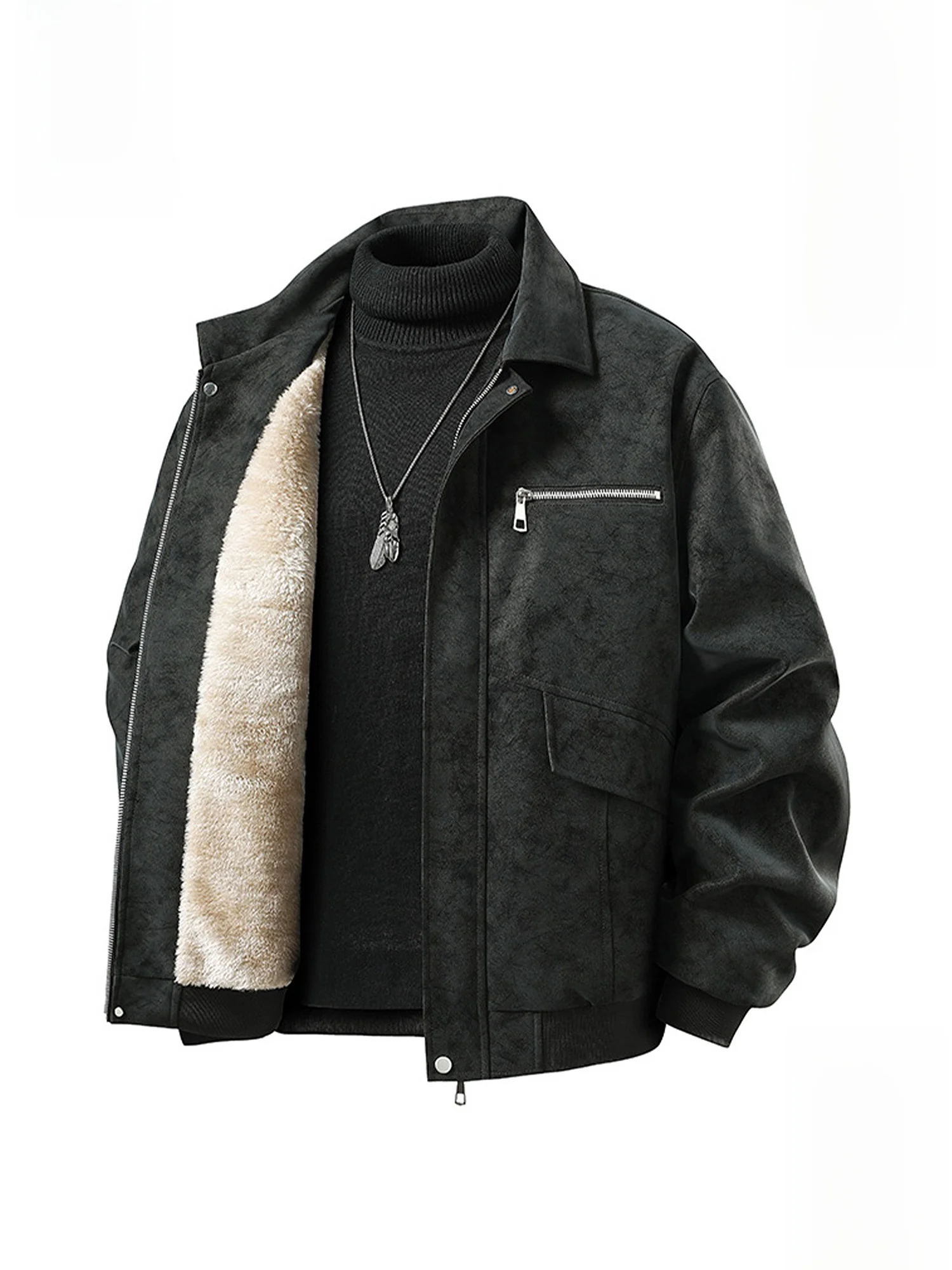 

PaulFrank Thiened Fce Lined Casual Jaet Men's Winter Warm Outerwear Zipper Closure Long Sve Loose Fit Faion