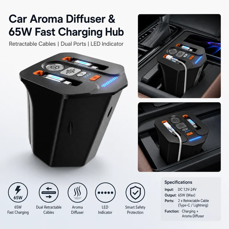 For Honda Accord Car Aromatherapy Fast Charger Hub Single Dual Retractable Cable 65W Efficient Expansion