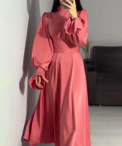 

Women's Elegant Long Sleeve Tied Waist Slim Dress Temperament Commuting New Fashion Womens High Waist Ruffled Sleeve Dresses