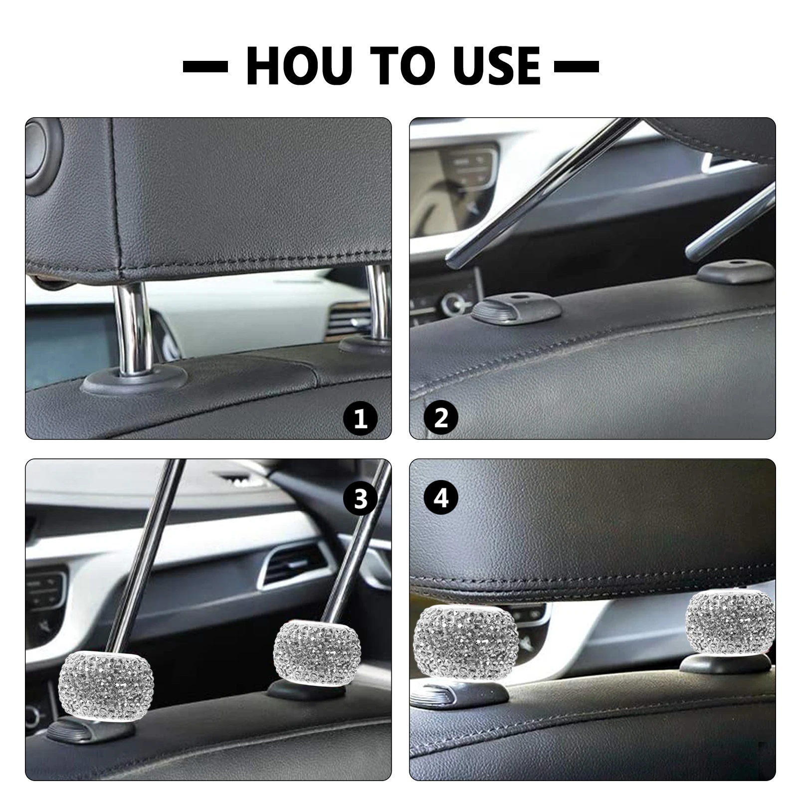 

Bling Car Headrest Collars Diamond-inlaid Decorative Rings for Auto Seat Easy Installation Rhinestone Copper Long-lasting Gifts