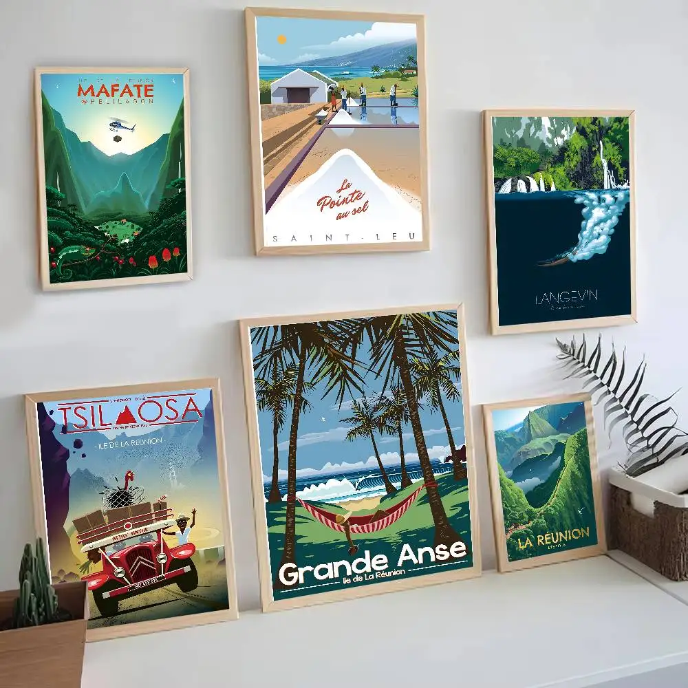 الفرنسية جزيرة ريونيون عطلة خمر السفر المشارك خمر الكلاسيكية الفن طباعة غرفة المعيشة ديكور المنزل ملصق فني الهدايا
