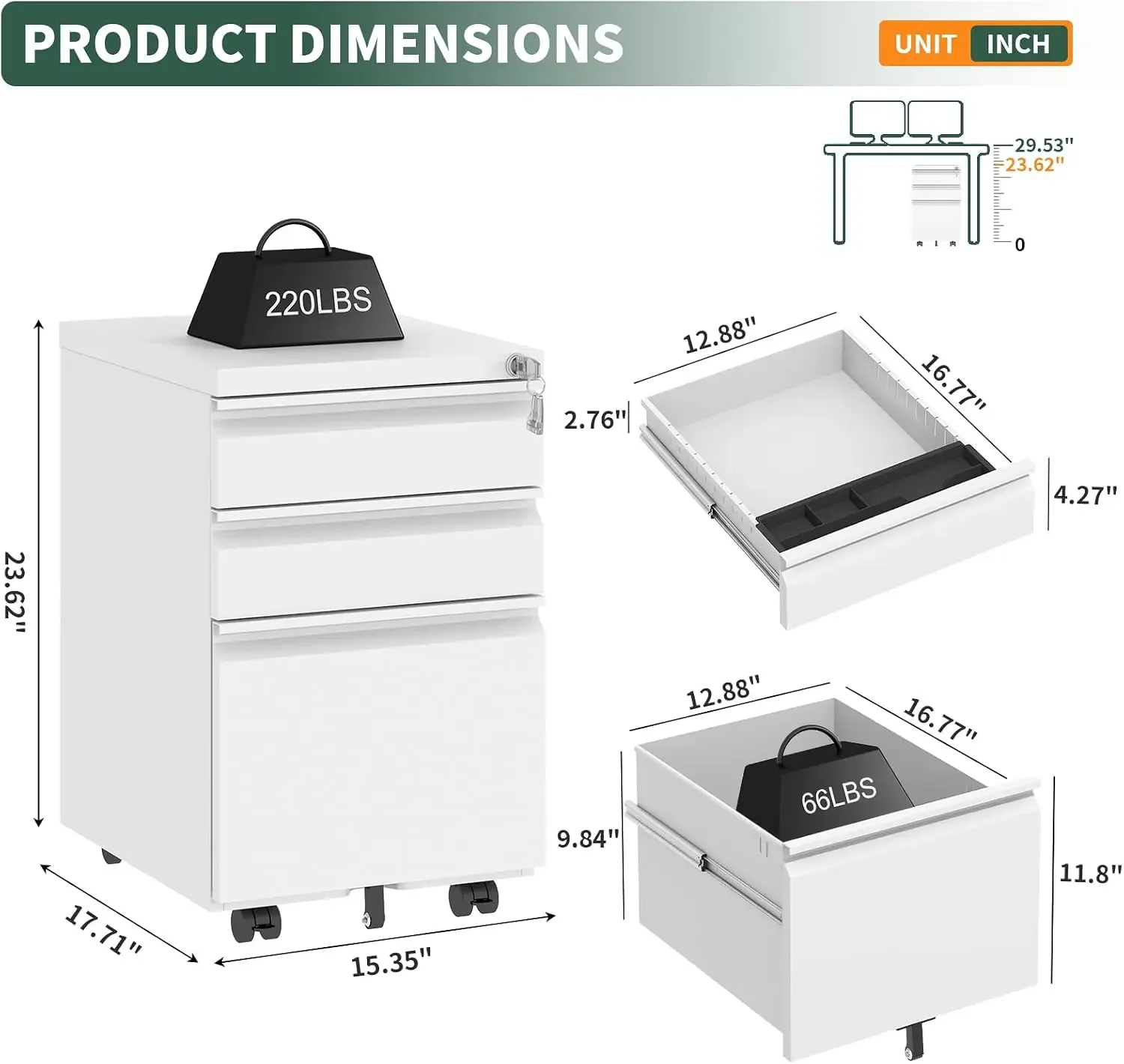 Small File Cabinet for Home Office,Metal Mobile Organizer Letters/Legal/A4 | Fully Assembled,Under Desk,Rolling,Central Locking