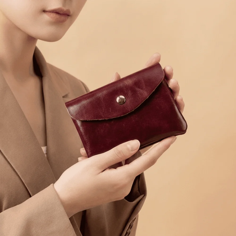 Vintage Double Layer Leather Small Coin Pouch Hasp Zipper Short Wallet Multi-function Soft Mini Purse Bag Outdoor