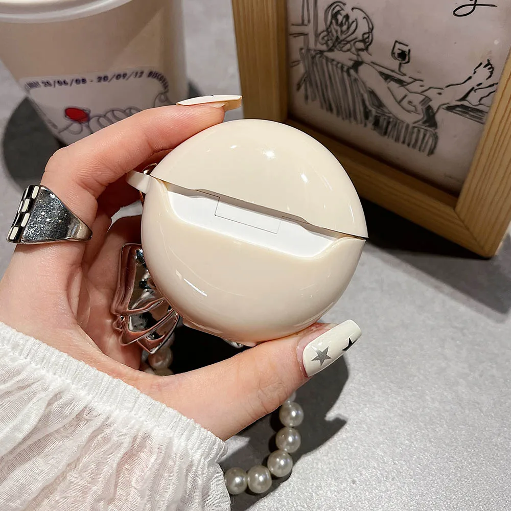 Luxury 3D Pearl Diamond Case For OPPO Enco Air 2i Air3 Soft Shockproof Protective Earphone Case With Electroplated Bow Bracelet