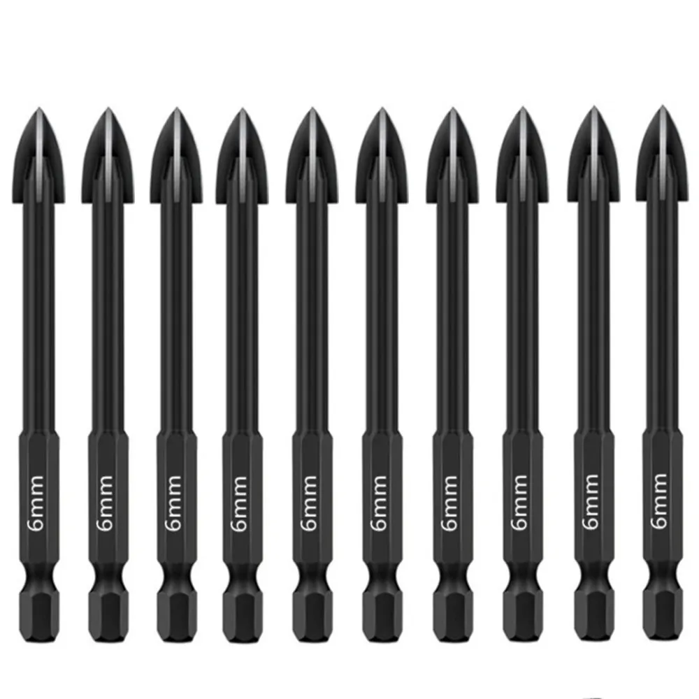

10 шт. 6/8 мм набор шестигранных сверл для плитки, фарфора, стекла, зеркала, многофункциональный набор сверл для плитки, фарфора, инструмент, твердосплавные сверла