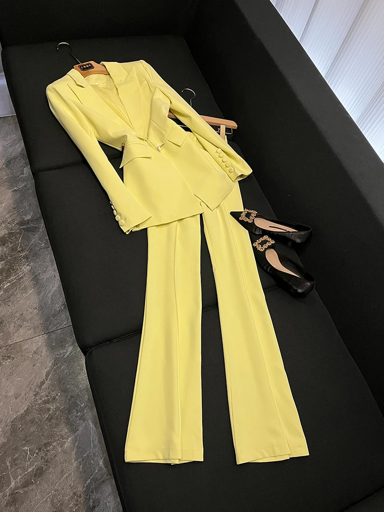 Ele Godd Sle Profional Suit Faion One Button Cloth Button Midi Suit Pants Set Two Piece Set A6370 Long Sve