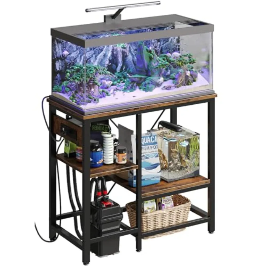 

20-29-37 Gallon Fish Tank Stand with Power Outlet 30x13 Metal Aquarium Stand with Filter Storage 6-Leg Reptile Tank Stand 3-Tie