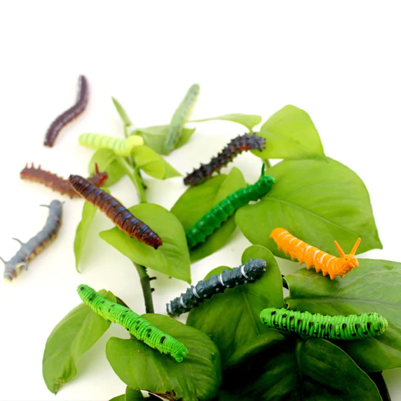 12Pcs/Lot Fund Simulation Caterpillar Green Worm Crawl Insect Animal Prank Tricky Persecute Others Toys Skeleton Unusual Gadgets