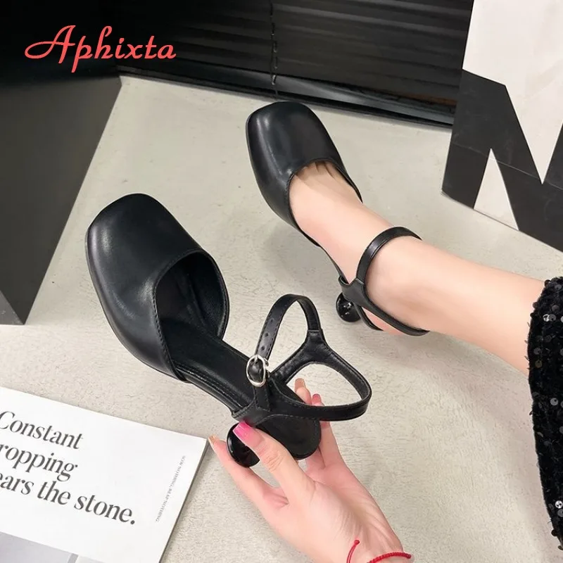 

Hot Sale Women Round Toe Sphere Ball Heel Mary Jane Sandals Ankle Strap Buckle Pumps Elegant Ladies Dress Shoes Zapatos Mujer