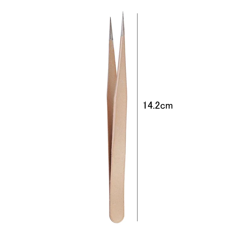 1Pc Rechte Pincet in Champagne Rose Goud voor Nail Art Steentjes Picking Tool Wimper En Gem Decor