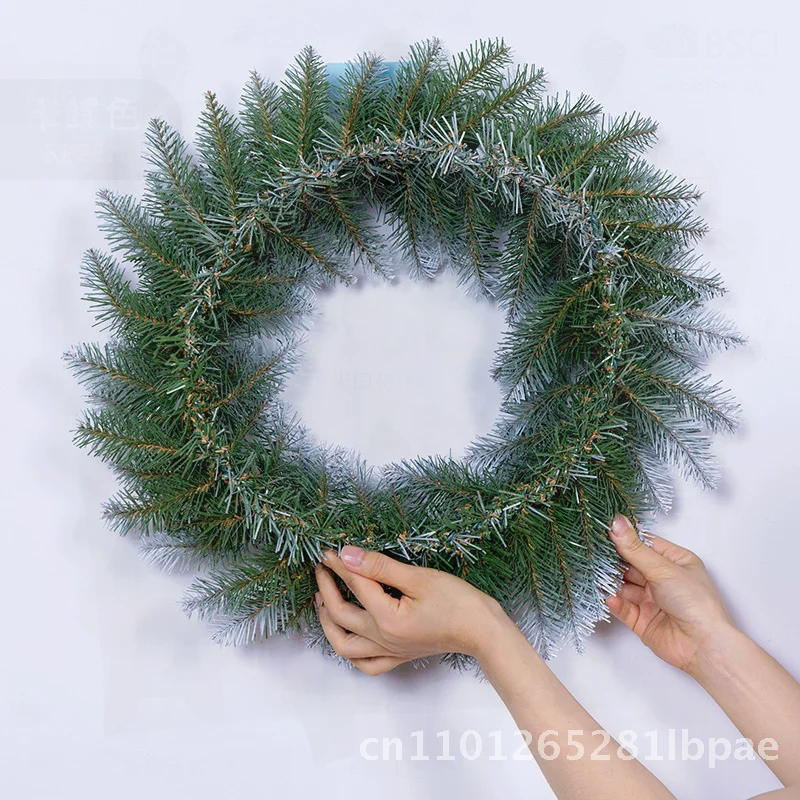 

White Pointed PVC Christmas Flower Spray Wreath with Sticky Rattan Ring for Shopping Mall Window Door Decorations European Style