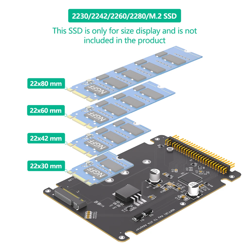 

Адаптер-конвертер для SSD M.2 NGFF Key B SATA/MSATA Mini-SATA в 2.5-дюймовый IDE/PATA 44-контактный разъем для SSD NGFF M.2 Key B и Key B+M SATA