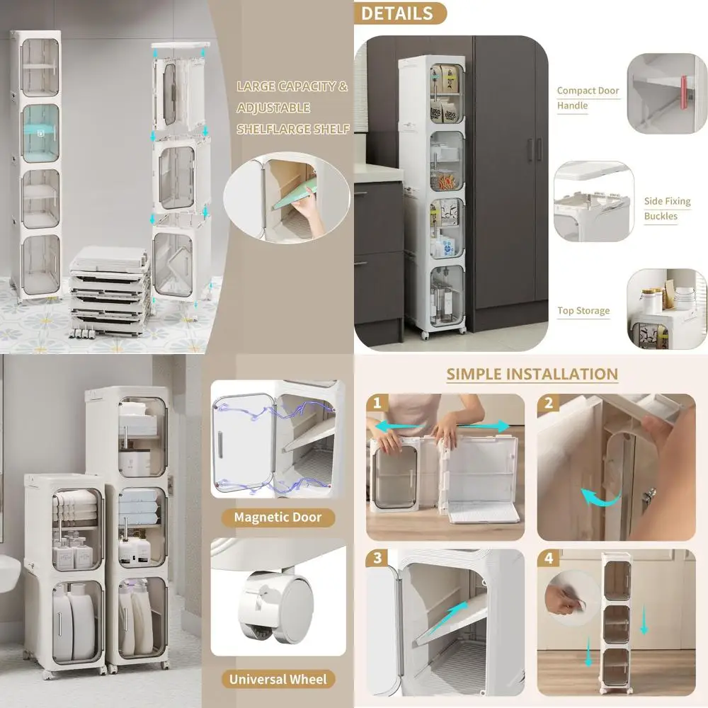 

Компактный трехъярусный шкаф для хранения вещей с регулируемыми полками и колесами для небольших помещений: идеально подходит для ванной комнаты, кухни, стирки